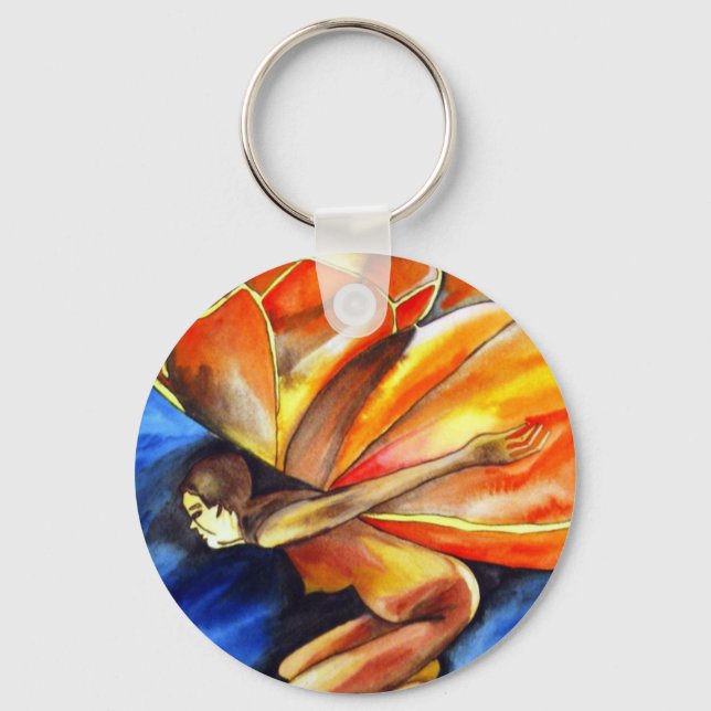 Butterfly girl surreal original fantasy art keychain (Front)