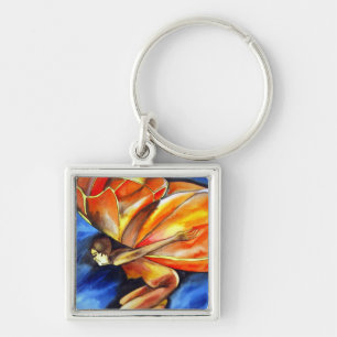 Butterfly girl surreal original fantasy art keychain