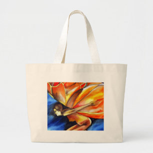 Butterfly girl surreal original fantasy art large tote bag