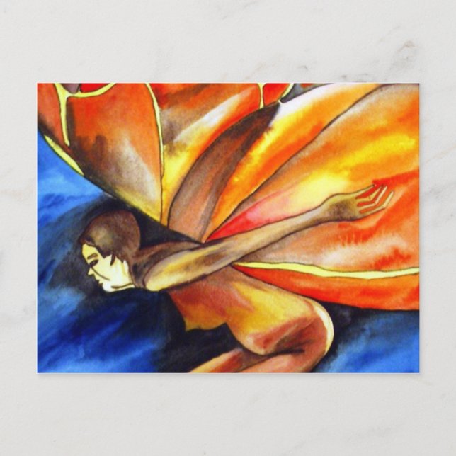 Butterfly girl surreal original fantasy art postcard (Front)
