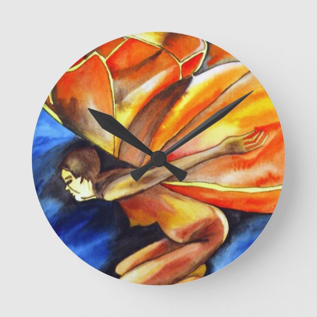 Butterfly girl surreal original fantasy art round clock (Front)