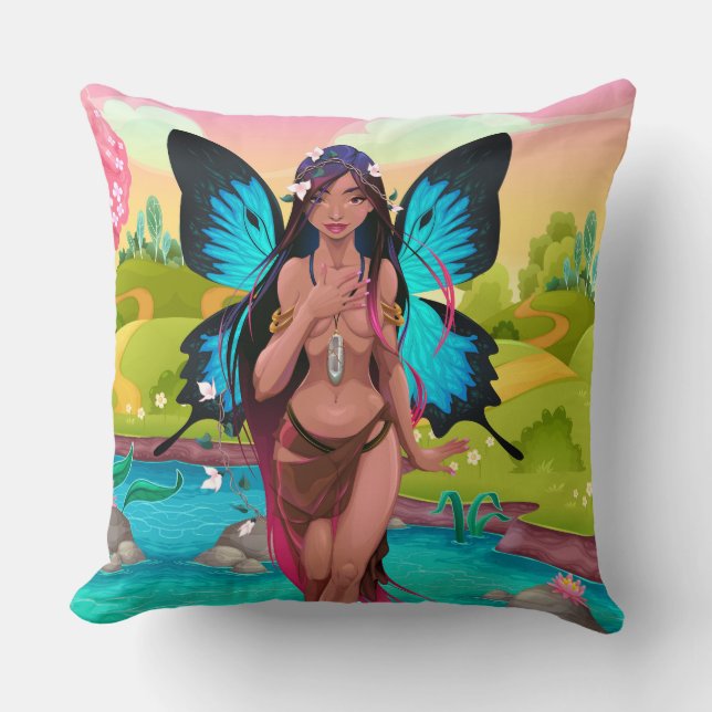 Butterfly Girl Throw Pillow (Front)