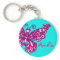 Butterfly girls aqua pink name keychain