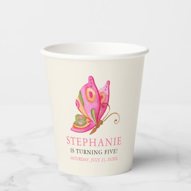 Butterfly Girls Birthday Party  Paper Cups (Front)