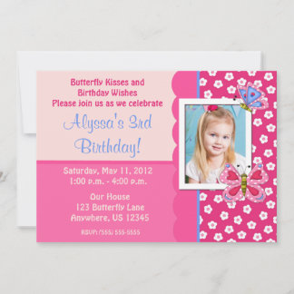 Butterfly Girls Photo Birthday Invitation
