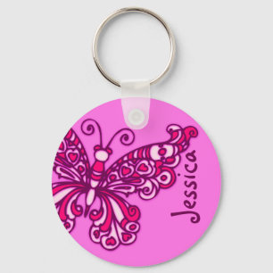 Butterfly girls pink name keychain