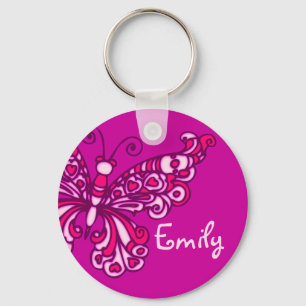 Butterfly girls purple pink name keychain
