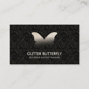 Butterfly Glittter Gold Damask Business Card