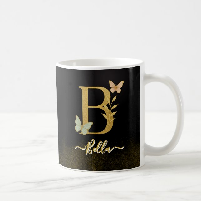 Butterfly Gold "B" Monogram Coffee Mug (Right)