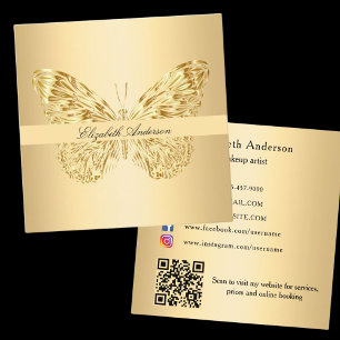 Butterfly gold QR code elegant script Square Business Card