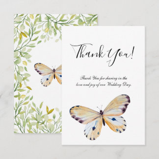 Butterfly & Greenery Flat Thank You Card