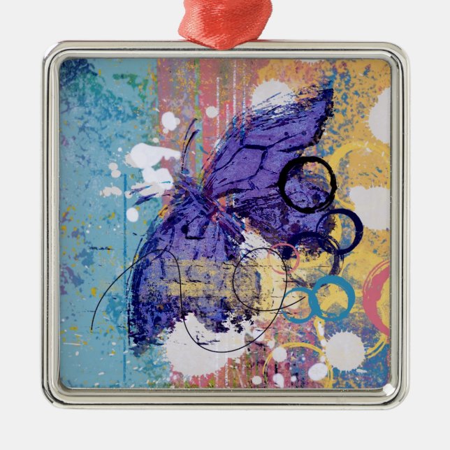 Butterfly Grunge Metal Ornament (Front)