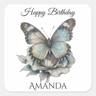 Butterfly Happy Birthday Female Square Sticker