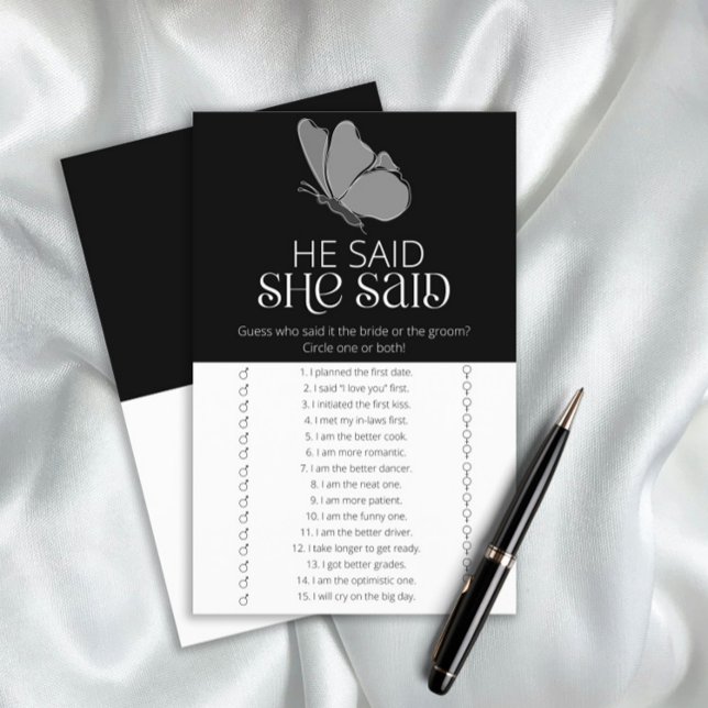 Butterfly He said she said bridal shower game (Creator Uploaded)