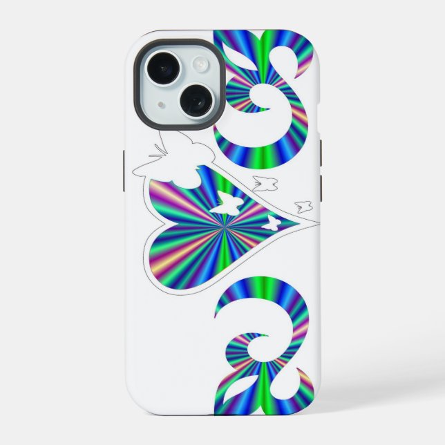 Butterfly Heart and Lily Rainbowart iPhone 15 Case (Back)