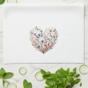 Butterfly Heart Blue White Kitchen Towel