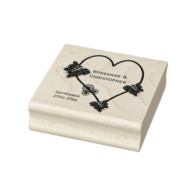 Butterfly Heart Design Wedding Rubber Stamp (Stamp)