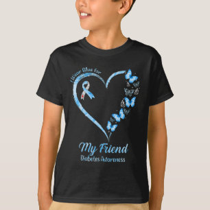 Butterfly Heart I Wear Blue For My Friend Diabetes T-Shirt