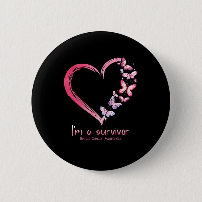 Butterfly Heart I'm A Survivor Breast Cancer Aware 2 Inch Round Button (Front)