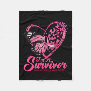 Butterfly Heart I'm A Survivor Breast Cancer Aware Fleece Blanket