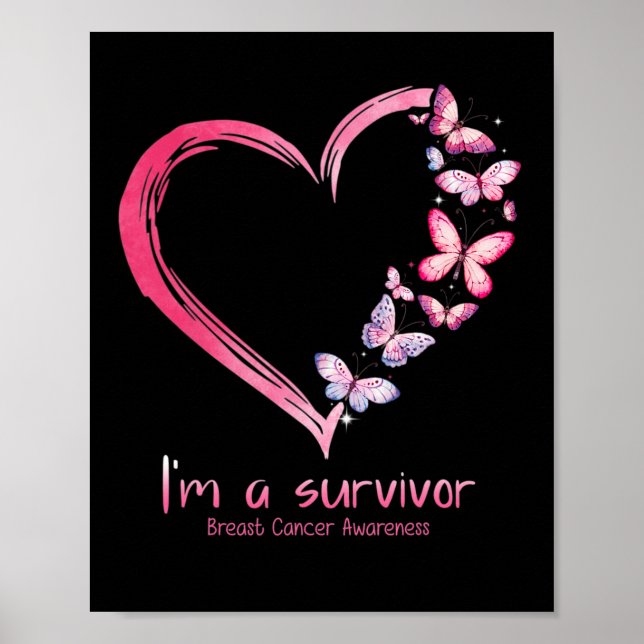 Butterfly Heart I'm A Survivor Breast Cancer Aware Poster (Front)