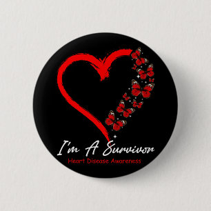 Butterfly Heart I'm A Survivor Heart Disease Aware 2 Inch Round Button