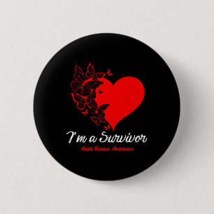 Butterfly Heart I'm A Survivor Heart Disease Aware 2 Inch Round Button