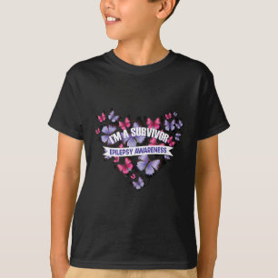 Butterfly Heart I'm A Survivor Pancreati Epilepsya T-Shirt