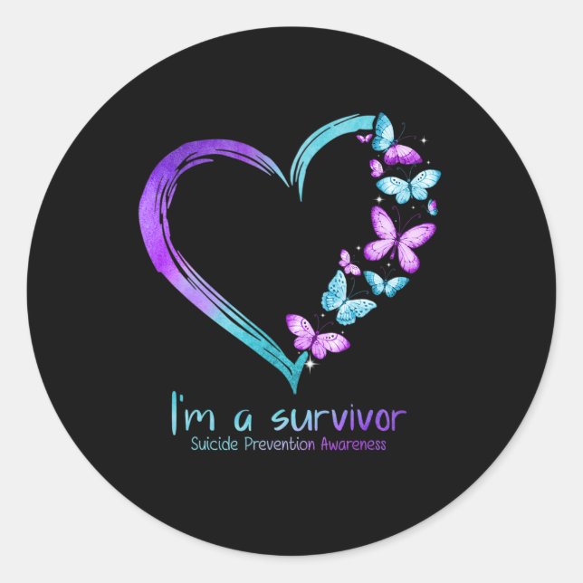Butterfly Heart I'm A Survivor Suicide Prevention  Classic Round Sticker (Front)