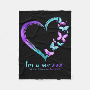 Butterfly Heart I'm A Survivor Suicide Prevention Fleece Blanket