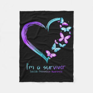 Butterfly Heart Im A Survivor Suicide Prevention Fleece Blanket