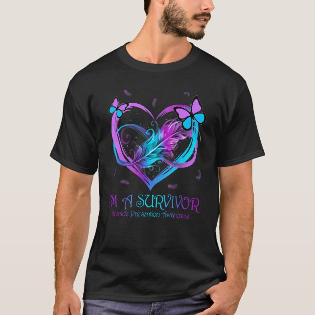 Butterfly Heart I'm A Survivor Suicide Prevention  T-Shirt (Front)
