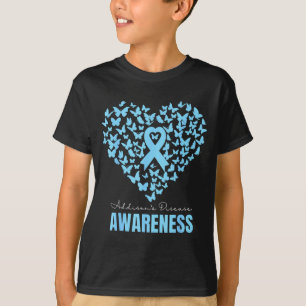Butterfly Heart Light Blue Ribbon Addisons Disease T-Shirt