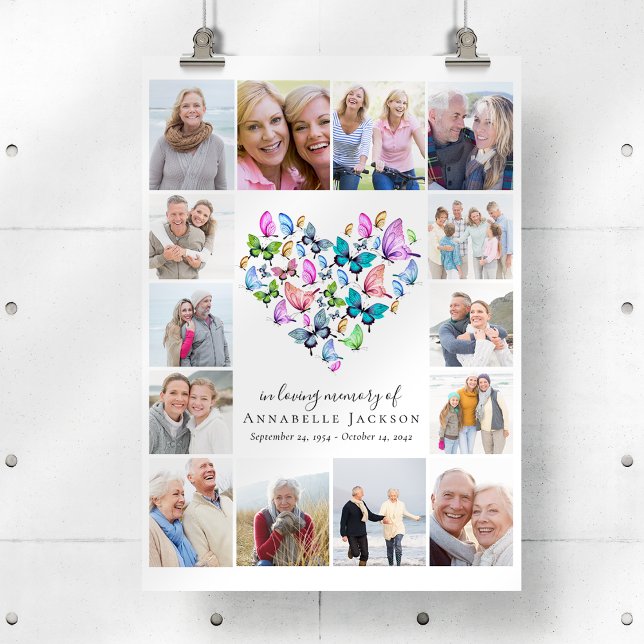 Butterfly Heart Photo Collage Funeral Welcome Sign (Creator Uploaded)