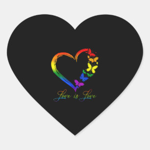 Butterfly Heart Rainbow Love Is Love LGBT Gay Sticker