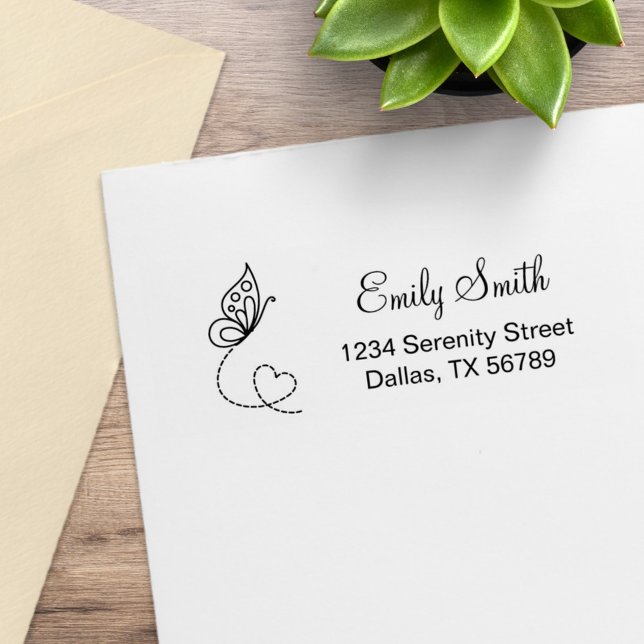 Butterfly Heart Return Address Rubber Stamp (Creator Uploaded)