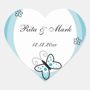 Butterfly Heart Wedding Favour Sticker::Blue Sticker
