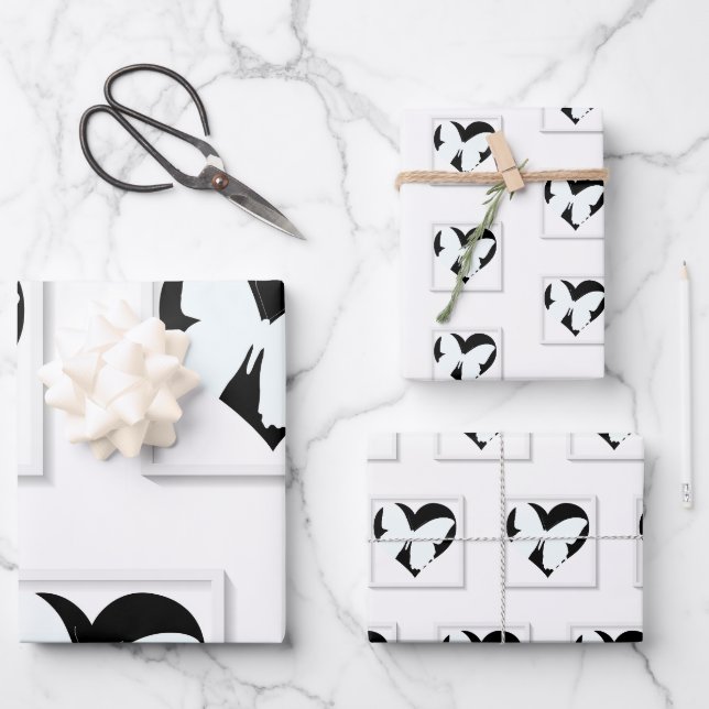 Butterfly Heart White  Wrapping Paper Sheet (Front)