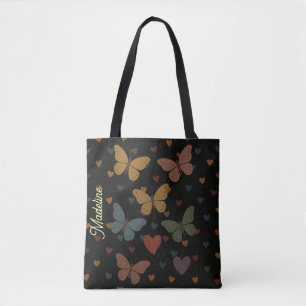 Butterfly Hearts Custom Name Tote Bag