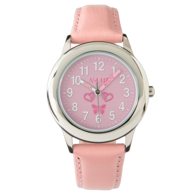 Butterfly & Hearts Personalized Watches for Girls (Front)