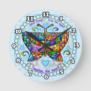 Butterfly Hearts Round Clock