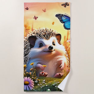 Butterfly Hedgehog Art Beach Towel