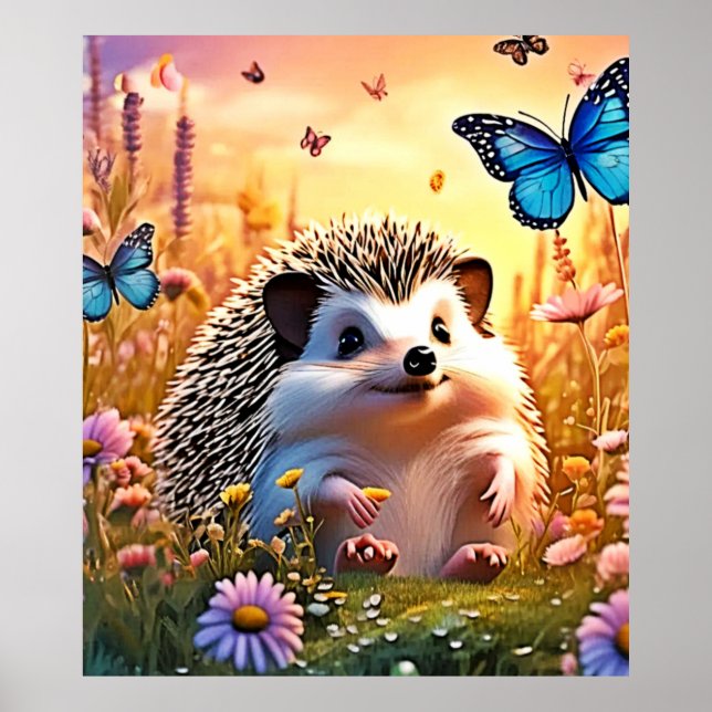 Butterfly Hedgehog Art Poster (Front)