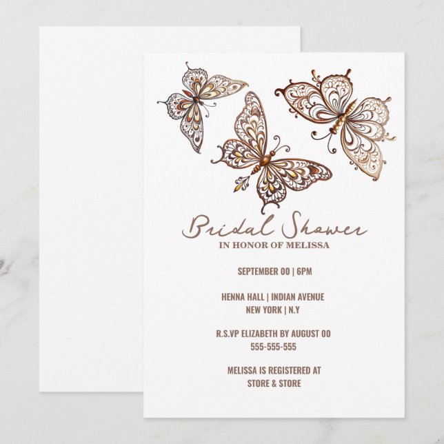 Butterfly Henna elegant Indian bridal shower Invitation (Front/Back)