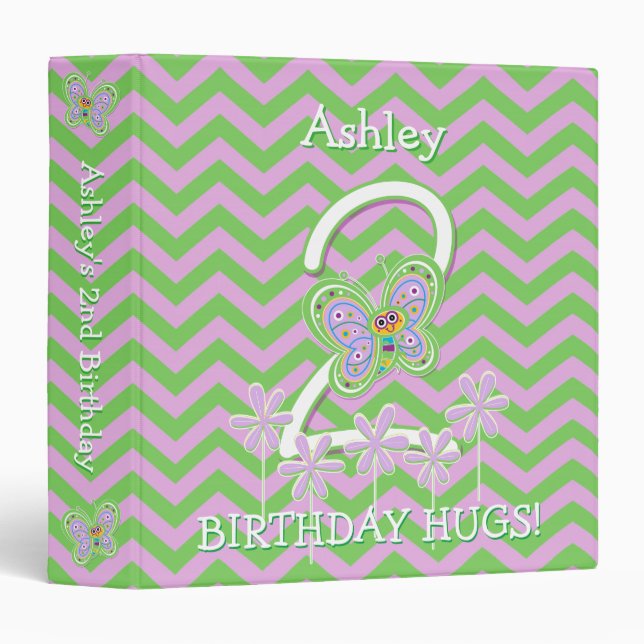 Butterfly Hugs 2nd Birthday Custom 1.5 inch Binder (Front/Spine)