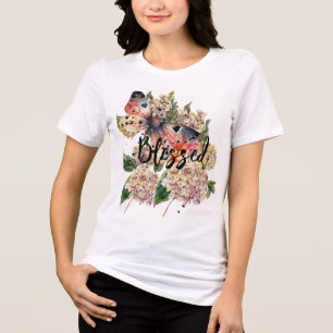 Butterfly Hydrangea Watercolor Custom Personalize Tri-Blend Shirt
