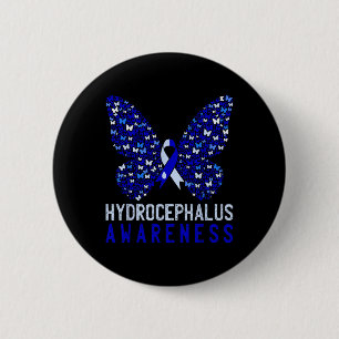 Butterfly Hydrocephalus Awareness Month Blue Ribbo 2 Inch Round Button