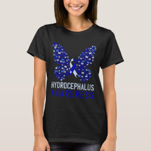 Butterfly Hydrocephalus Awareness Month Blue Ribbo T-Shirt