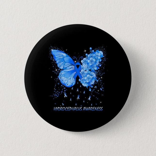 Butterfly Hydrocephalus Awareness Ribbon  2 Inch Round Button (Front)