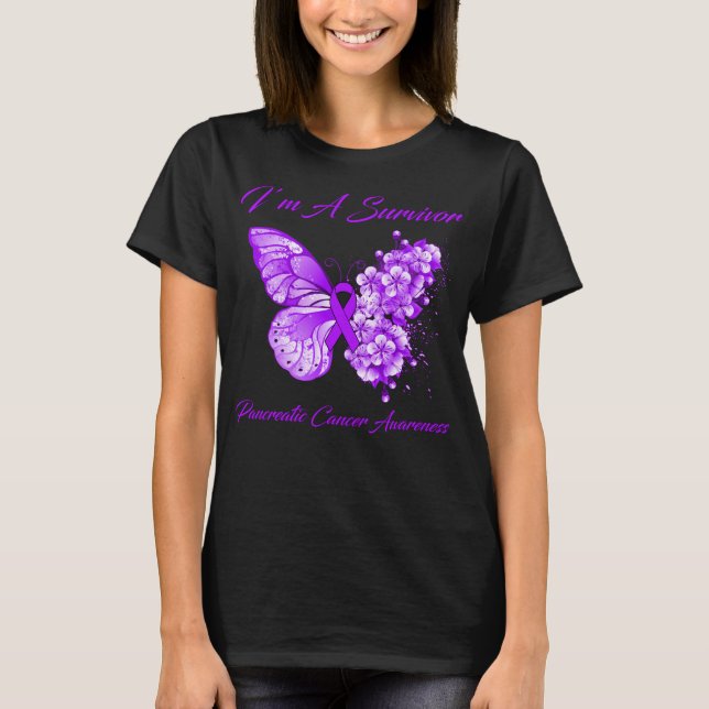 Butterfly I’m A Survivor Pancreatic Cancer  T-Shirt (Front)